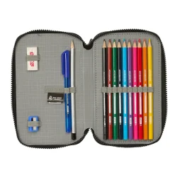 SAFTA S.A. Rentrée Scolaire|Papeterie^Trousse à Crayons Double avec Matériel Scolaire Real Madrid Blanc/Noir